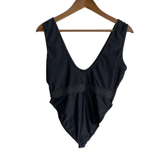 Pretty Little Thing Scoop Neck Body Suit Womens 10 Black High Leg - Picture 3 of 9